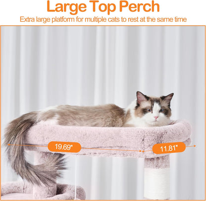 Cat Tree, 71-Inch Tall Tower for Indoor Cats with 2 Perches, 2 Big Condos, 2 Hammocks, Basket, Scratching Pad, Large Cat Furniture and Condo, Green HCT034GR