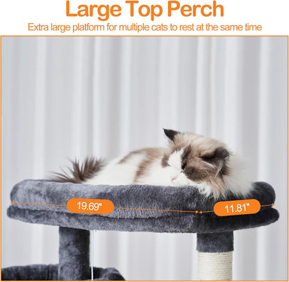 Cat Tree, 71-Inch Tall Tower for Indoor Cats with 2 Perches, 2 Big Condos, 2 Hammocks, Basket, Scratching Pad, Large Cat Furniture and Condo, Green HCT034GR