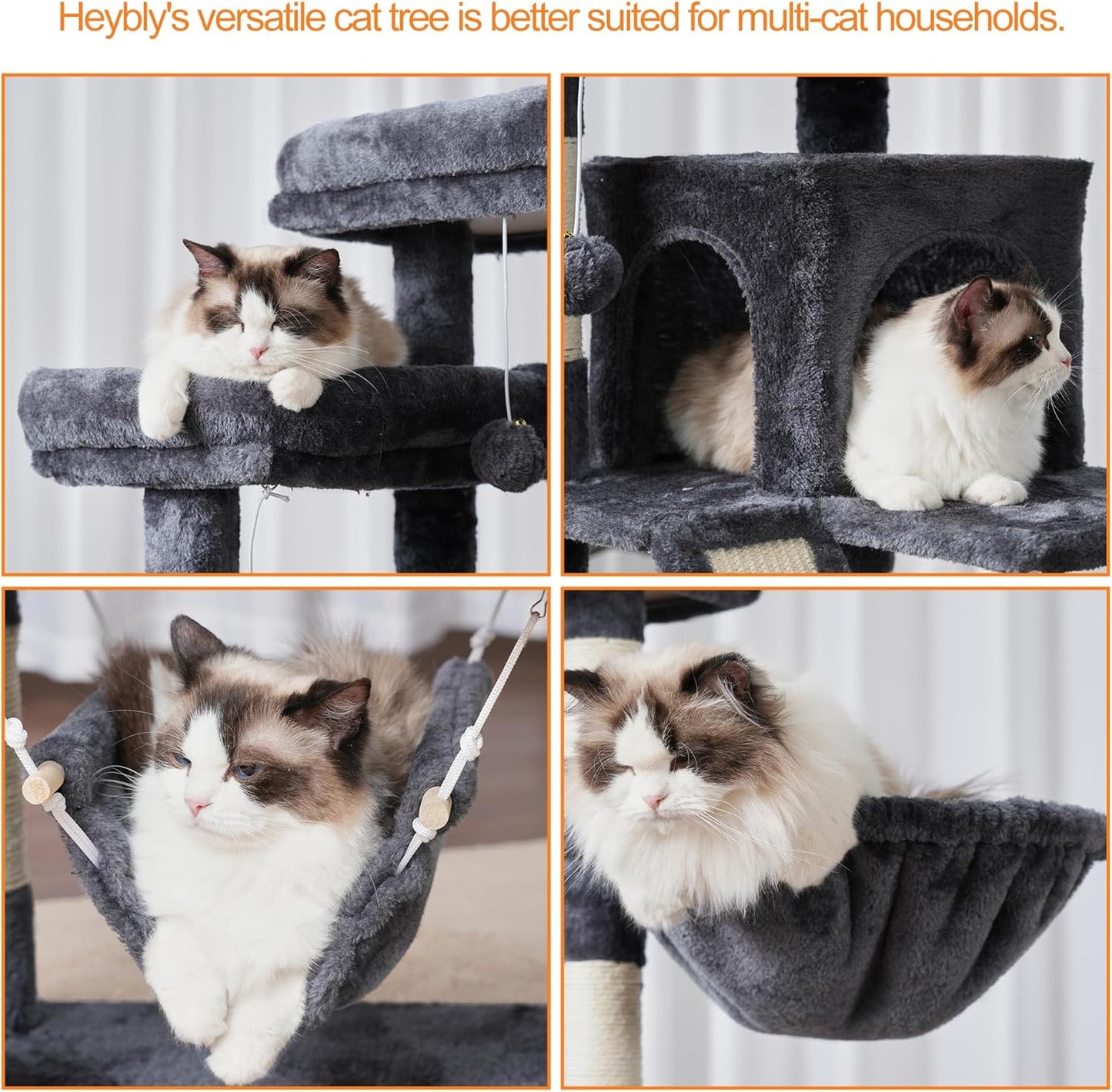 Cat Tree, 71-Inch Tall Tower for Indoor Cats with 2 Perches, 2 Big Condos, 2 Hammocks, Basket, Scratching Pad, Large Cat Furniture and Condo, Green HCT034GR