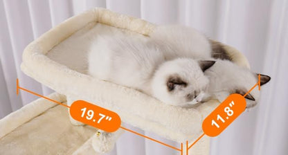 Cat Tree, 71-Inch Tall Tower for Indoor Cats with 2 Perches, 2 Big Condos, 2 Hammocks, Basket, Scratching Pad, Large Cat Furniture and Condo, Green HCT034GR