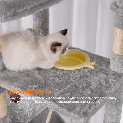 Cat Tree, 71-Inch Tall Tower for Indoor Cats with 2 Perches, 2 Big Condos, 2 Hammocks, Basket, Scratching Pad, Large Cat Furniture and Condo, Green HCT034GR