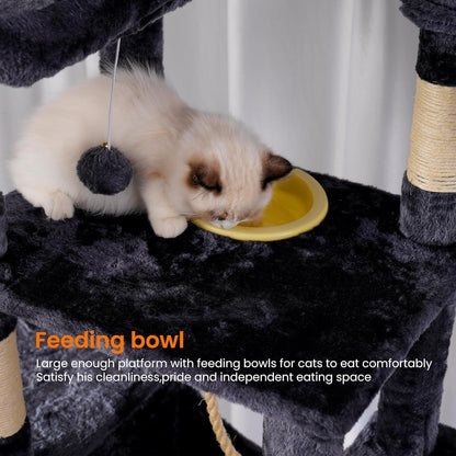 Cat Tree, 71-Inch Tall Tower for Indoor Cats with 2 Perches, 2 Big Condos, 2 Hammocks, Basket, Scratching Pad, Large Cat Furniture and Condo, Green HCT034GR