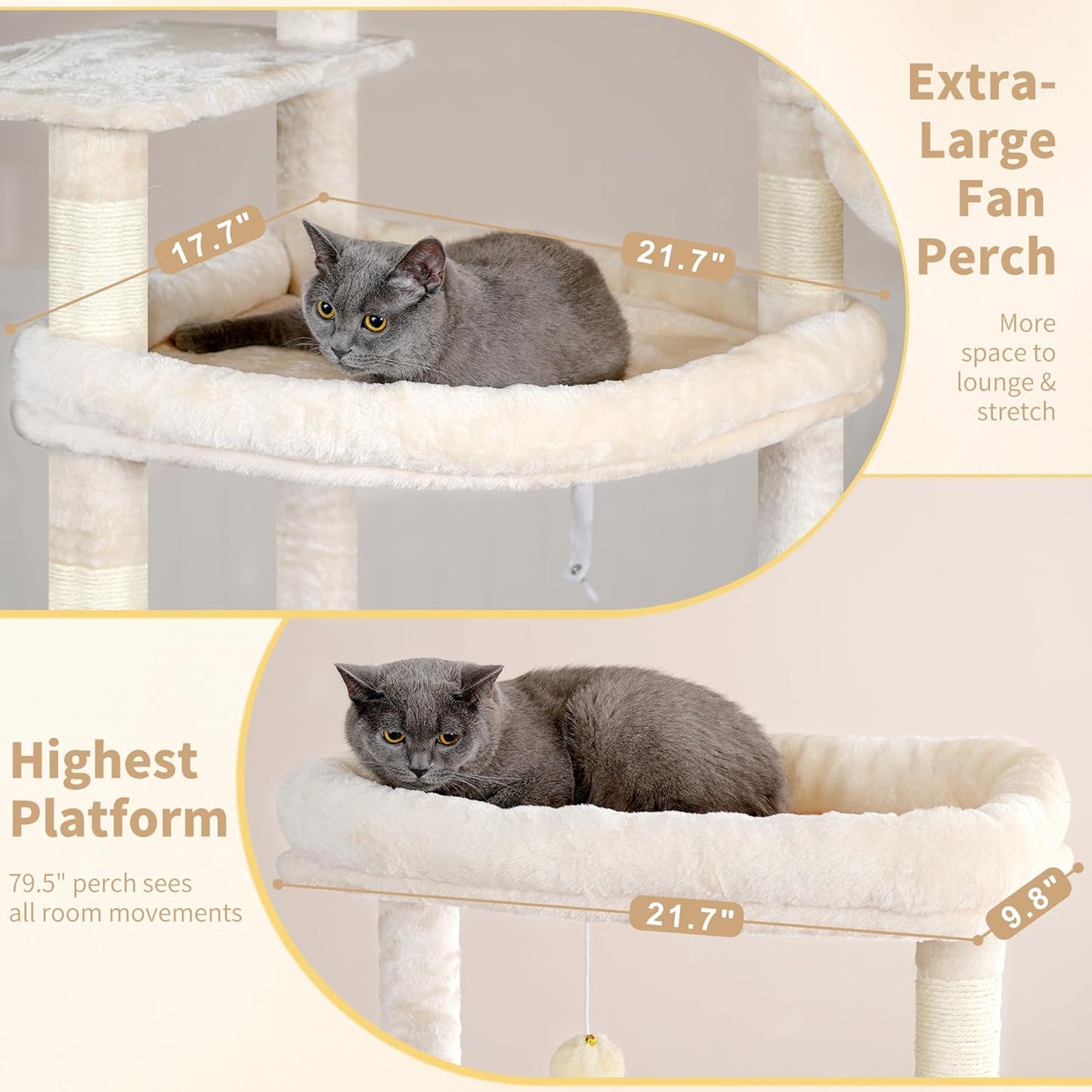 Cat Tree, 71-Inch Tall Tower for Indoor Cats with 2 Perches, 2 Big Condos, 2 Hammocks, Basket, Scratching Pad, Large Cat Furniture and Condo, Green HCT034GR