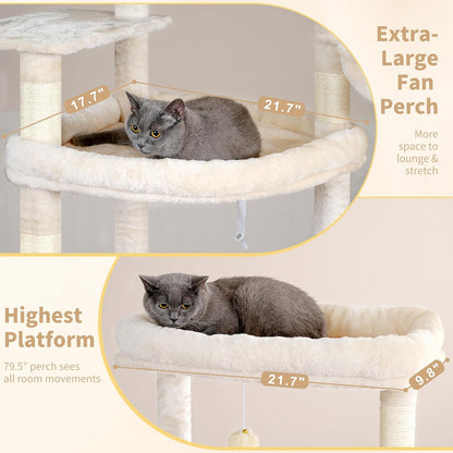 Cat Tree, 71-Inch Tall Tower for Indoor Cats with 2 Perches, 2 Big Condos, 2 Hammocks, Basket, Scratching Pad, Large Cat Furniture and Condo, Green HCT034GR