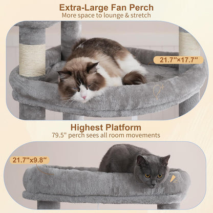 Cat Tree, 71-Inch Tall Tower for Indoor Cats with 2 Perches, 2 Big Condos, 2 Hammocks, Basket, Scratching Pad, Large Cat Furniture and Condo, Green HCT034GR