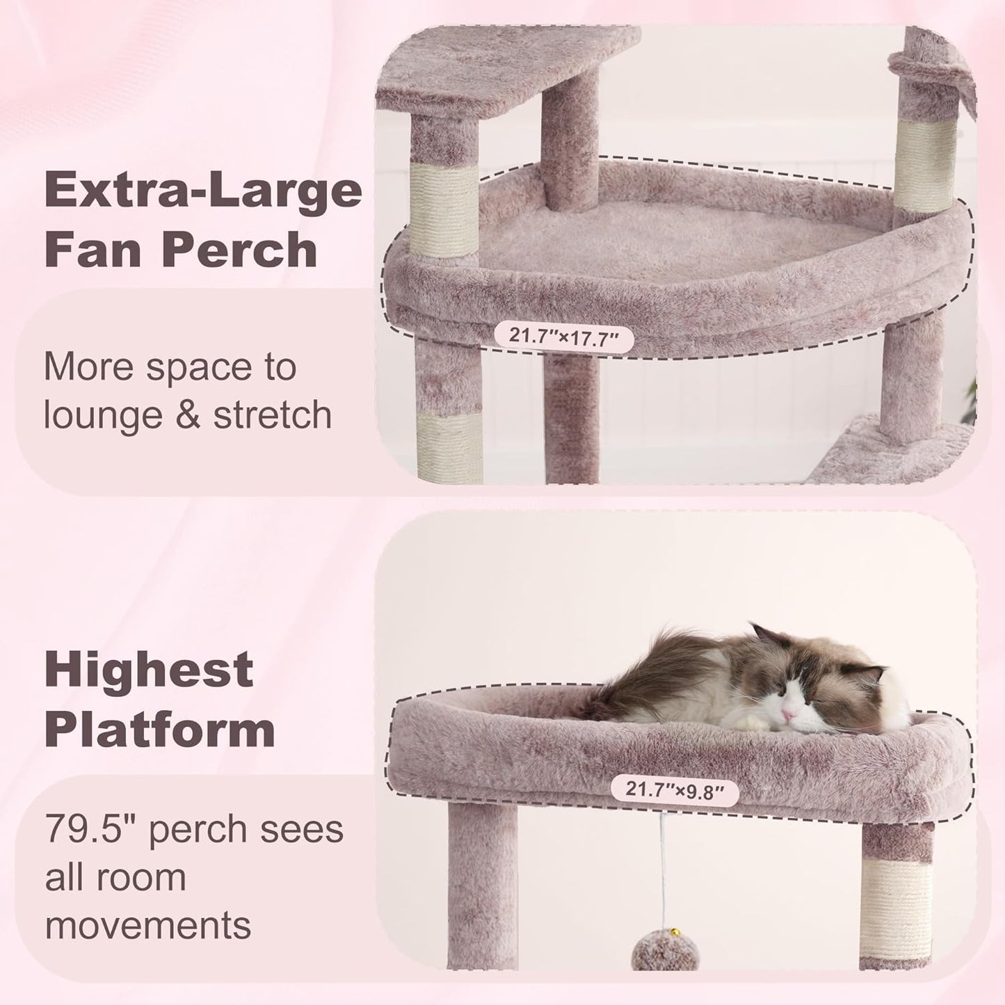 Cat Tree, 71-Inch Tall Tower for Indoor Cats with 2 Perches, 2 Big Condos, 2 Hammocks, Basket, Scratching Pad, Large Cat Furniture and Condo, Green HCT034GR