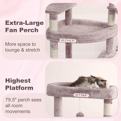 Cat Tree, 71-Inch Tall Tower for Indoor Cats with 2 Perches, 2 Big Condos, 2 Hammocks, Basket, Scratching Pad, Large Cat Furniture and Condo, Green HCT034GR