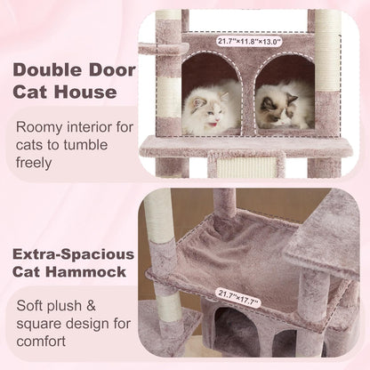 Cat Tree, 71-Inch Tall Tower for Indoor Cats with 2 Perches, 2 Big Condos, 2 Hammocks, Basket, Scratching Pad, Large Cat Furniture and Condo, Green HCT034GR