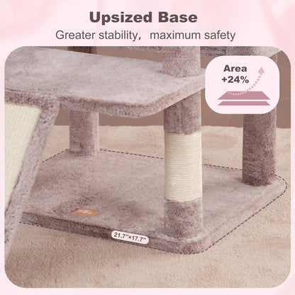 Cat Tree, 71-Inch Tall Tower for Indoor Cats with 2 Perches, 2 Big Condos, 2 Hammocks, Basket, Scratching Pad, Large Cat Furniture and Condo, Green HCT034GR