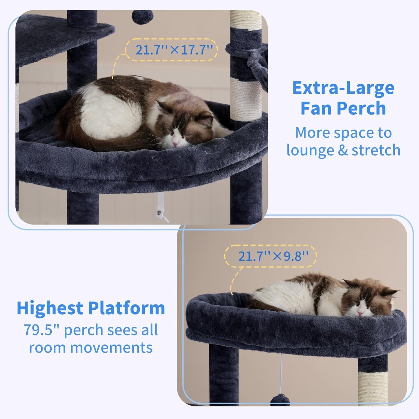 Cat Tree, 71-Inch Tall Tower for Indoor Cats with 2 Perches, 2 Big Condos, 2 Hammocks, Basket, Scratching Pad, Large Cat Furniture and Condo, Green HCT034GR