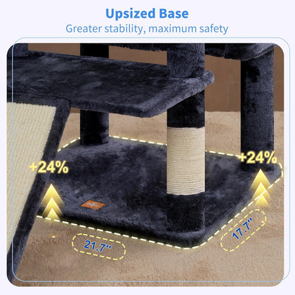 Cat Tree, 71-Inch Tall Tower for Indoor Cats with 2 Perches, 2 Big Condos, 2 Hammocks, Basket, Scratching Pad, Large Cat Furniture and Condo, Green HCT034GR