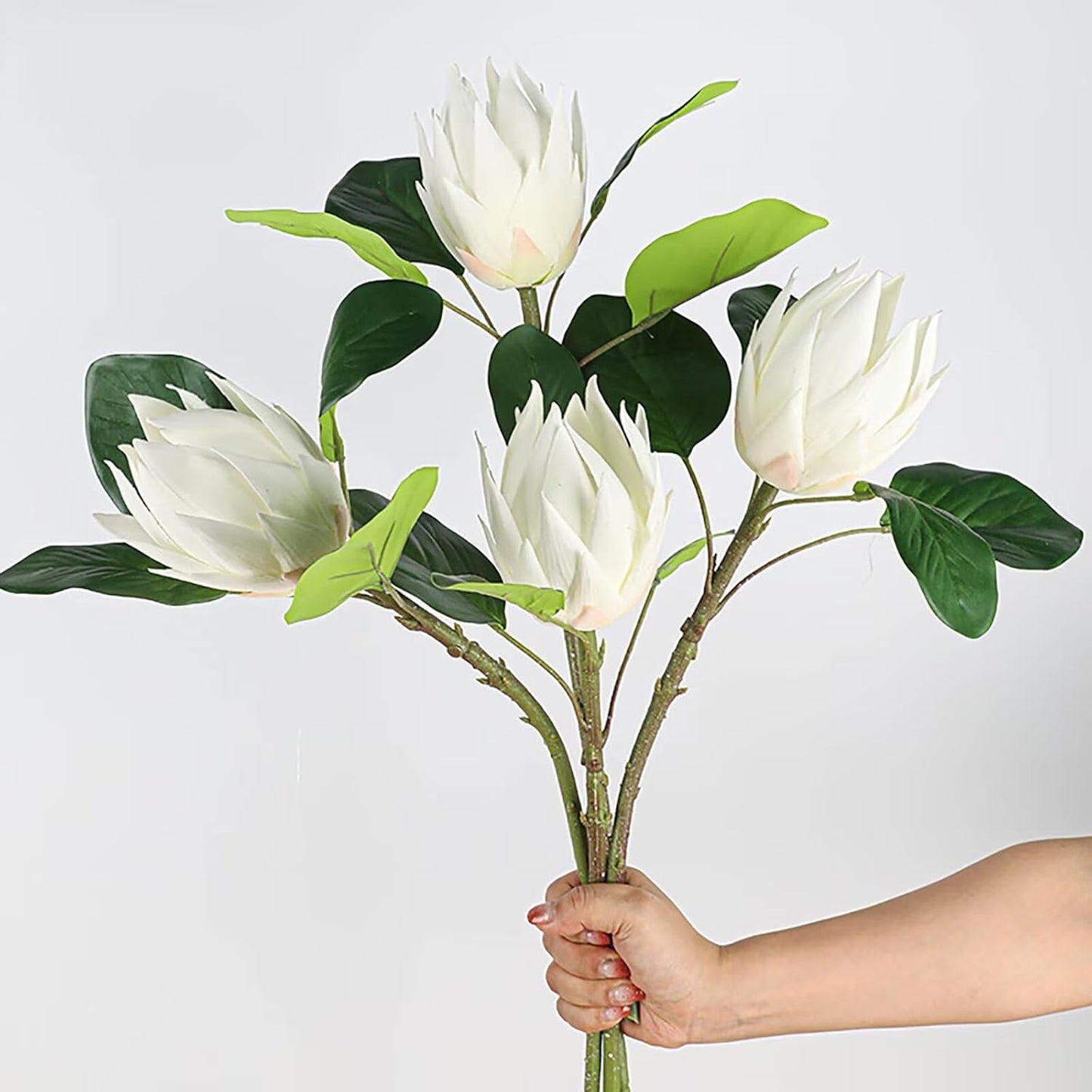 3 Pcs Artificial Protea Flowers, Real Touch Faux Pink King Protea Arrangements for Home, Wedding, Party, Office Table Centerpiece Decor