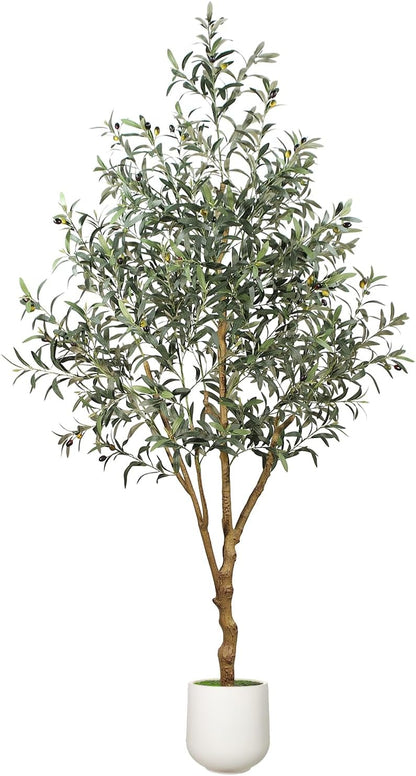 6FT Olive Trees Artificial Indoor - Realistic Artificial Olive Tree Indoor with White Planter, Large Full Fake Plants with Lifelike Fruits and Leaves for Modern Home Office Living Room Decor