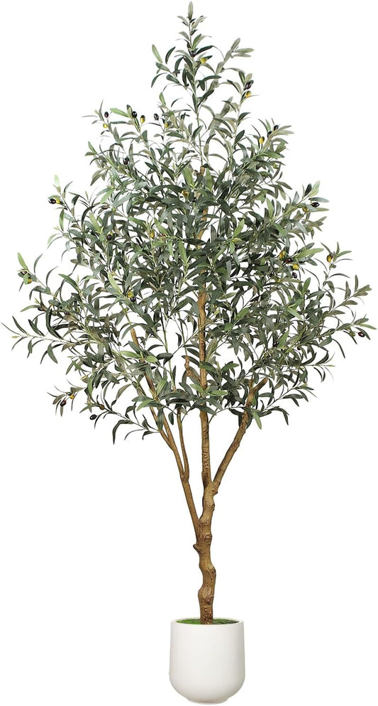 6FT Olive Trees Artificial Indoor - Realistic Artificial Olive Tree Indoor with White Planter, Large Full Fake Plants with Lifelike Fruits and Leaves for Modern Home Office Living Room Decor
