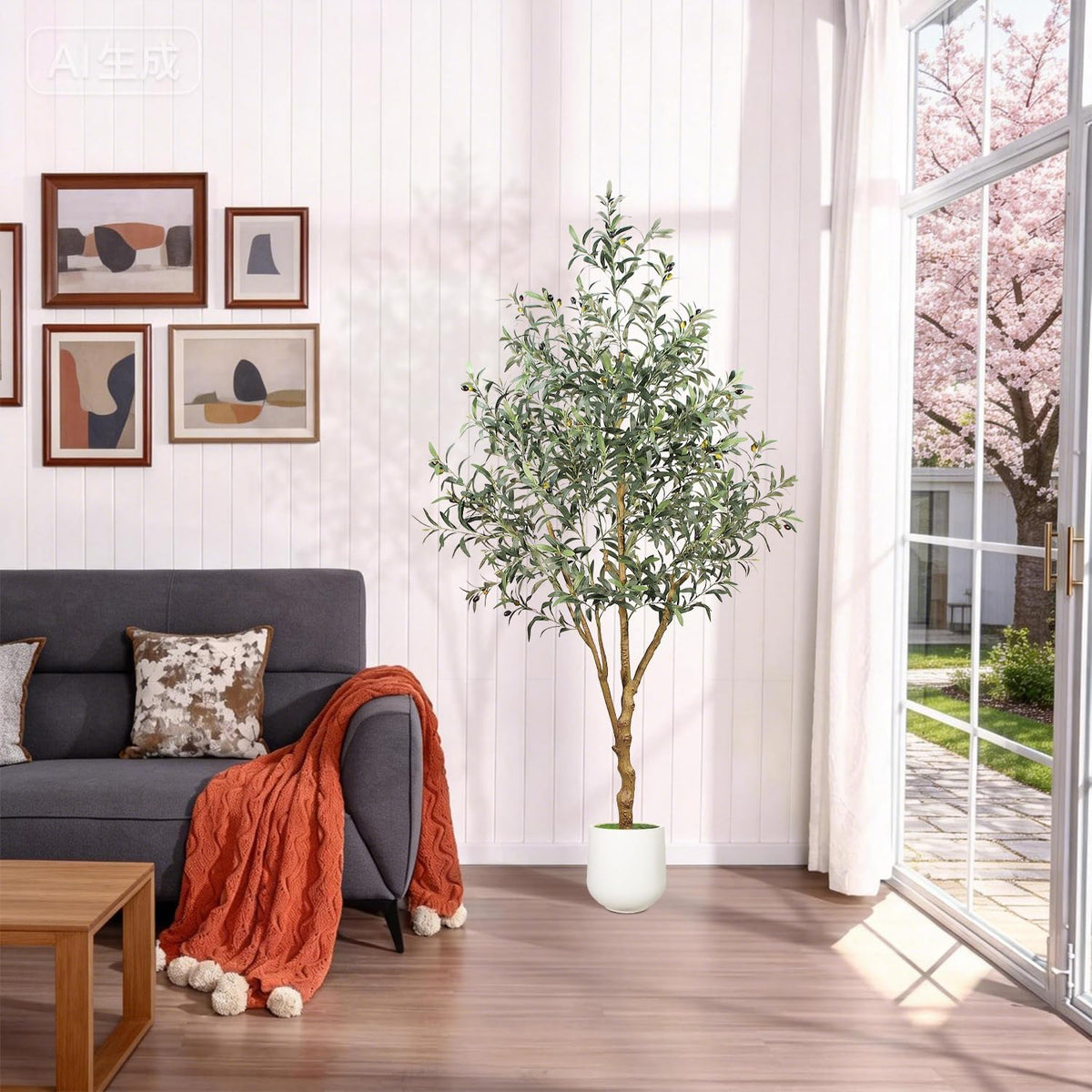 6FT Olive Trees Artificial Indoor - Realistic Artificial Olive Tree Indoor with White Planter, Large Full Fake Plants with Lifelike Fruits and Leaves for Modern Home Office Living Room Decor