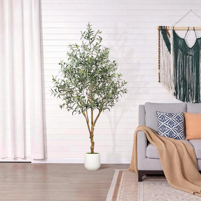 6FT Olive Trees Artificial Indoor - Realistic Artificial Olive Tree Indoor with White Planter, Large Full Fake Plants with Lifelike Fruits and Leaves for Modern Home Office Living Room Decor