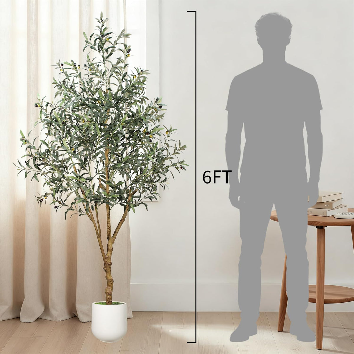 6FT Olive Trees Artificial Indoor - Realistic Artificial Olive Tree Indoor with White Planter, Large Full Fake Plants with Lifelike Fruits and Leaves for Modern Home Office Living Room Decor