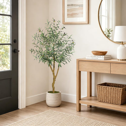 6FT Olive Trees Artificial Indoor - Realistic Artificial Olive Tree Indoor with White Planter, Large Full Fake Plants with Lifelike Fruits and Leaves for Modern Home Office Living Room Decor
