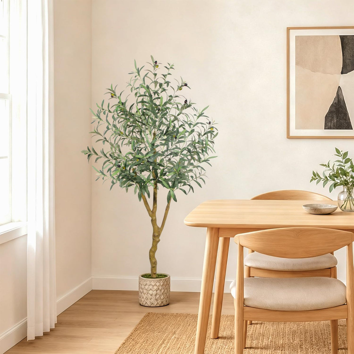6FT Olive Trees Artificial Indoor - Realistic Artificial Olive Tree Indoor with White Planter, Large Full Fake Plants with Lifelike Fruits and Leaves for Modern Home Office Living Room Decor
