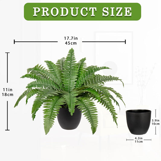 17.7" Fake Fern Potted Plant Small Artificial Boston Ferns in Pot 25 Leaves for Outdoors & Indoor Faux Fern Bush Plant for Patio Garden Farmhouse Windowsill Office Living Room Home Decor