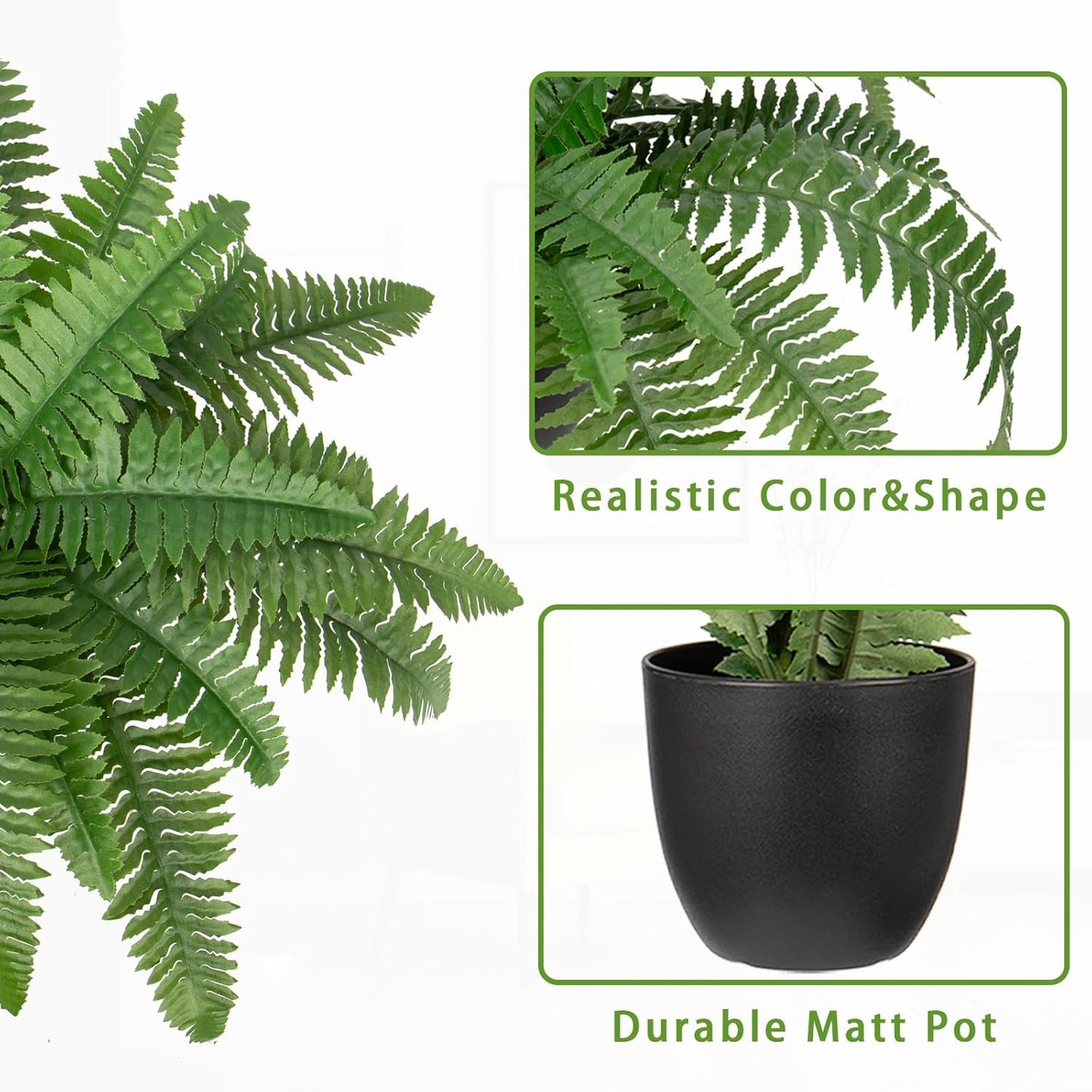 17.7" Fake Fern Potted Plant Small Artificial Boston Ferns in Pot 25 Leaves for Outdoors & Indoor Faux Fern Bush Plant for Patio Garden Farmhouse Windowsill Office Living Room Home Decor