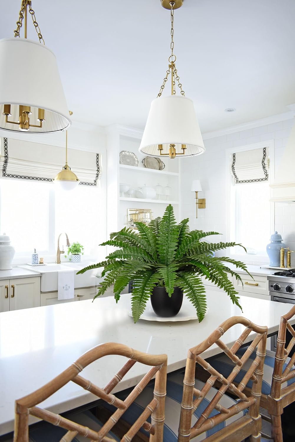 17.7" Fake Fern Potted Plant Small Artificial Boston Ferns in Pot 25 Leaves for Outdoors & Indoor Faux Fern Bush Plant for Patio Garden Farmhouse Windowsill Office Living Room Home Decor