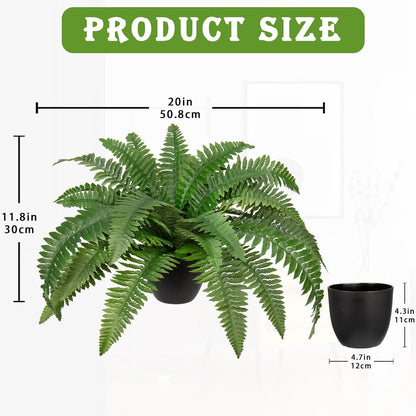 17.7" Fake Fern Potted Plant Small Artificial Boston Ferns in Pot 25 Leaves for Outdoors & Indoor Faux Fern Bush Plant for Patio Garden Farmhouse Windowsill Office Living Room Home Decor