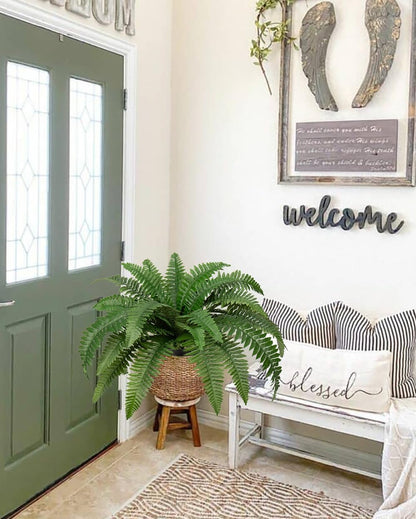 17.7" Fake Fern Potted Plant Small Artificial Boston Ferns in Pot 25 Leaves for Outdoors & Indoor Faux Fern Bush Plant for Patio Garden Farmhouse Windowsill Office Living Room Home Decor