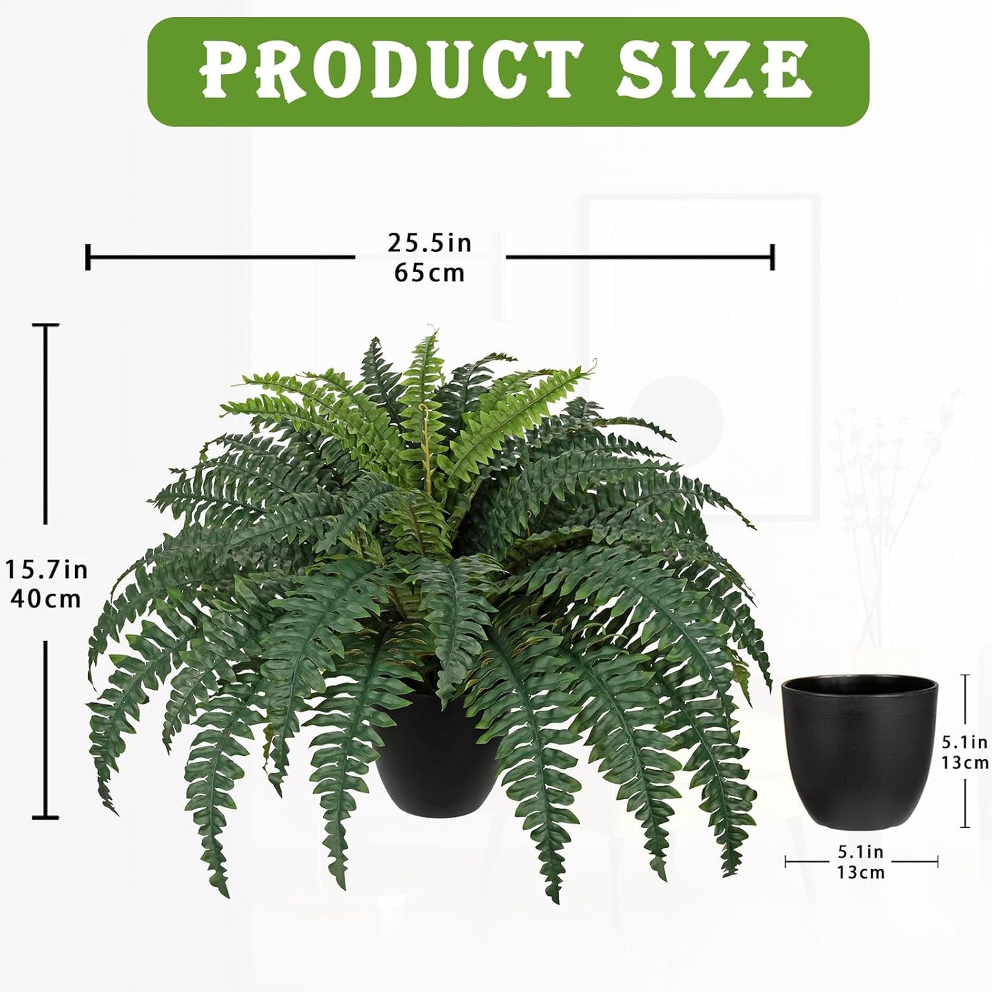 17.7" Fake Fern Potted Plant Small Artificial Boston Ferns in Pot 25 Leaves for Outdoors & Indoor Faux Fern Bush Plant for Patio Garden Farmhouse Windowsill Office Living Room Home Decor