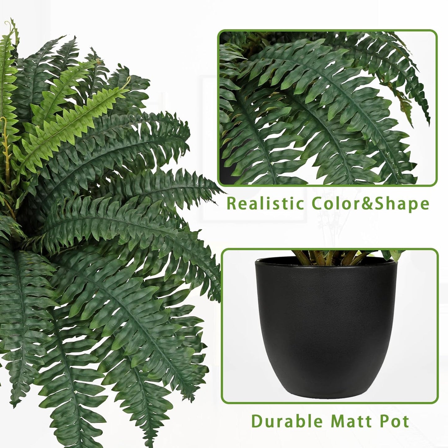 17.7" Fake Fern Potted Plant Small Artificial Boston Ferns in Pot 25 Leaves for Outdoors & Indoor Faux Fern Bush Plant for Patio Garden Farmhouse Windowsill Office Living Room Home Decor