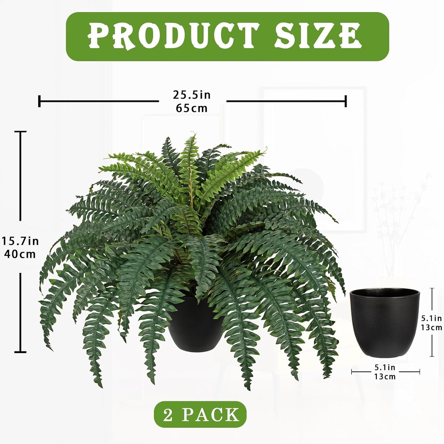 17.7" Fake Fern Potted Plant Small Artificial Boston Ferns in Pot 25 Leaves for Outdoors & Indoor Faux Fern Bush Plant for Patio Garden Farmhouse Windowsill Office Living Room Home Decor