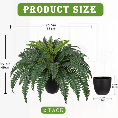 17.7" Fake Fern Potted Plant Small Artificial Boston Ferns in Pot 25 Leaves for Outdoors & Indoor Faux Fern Bush Plant for Patio Garden Farmhouse Windowsill Office Living Room Home Decor