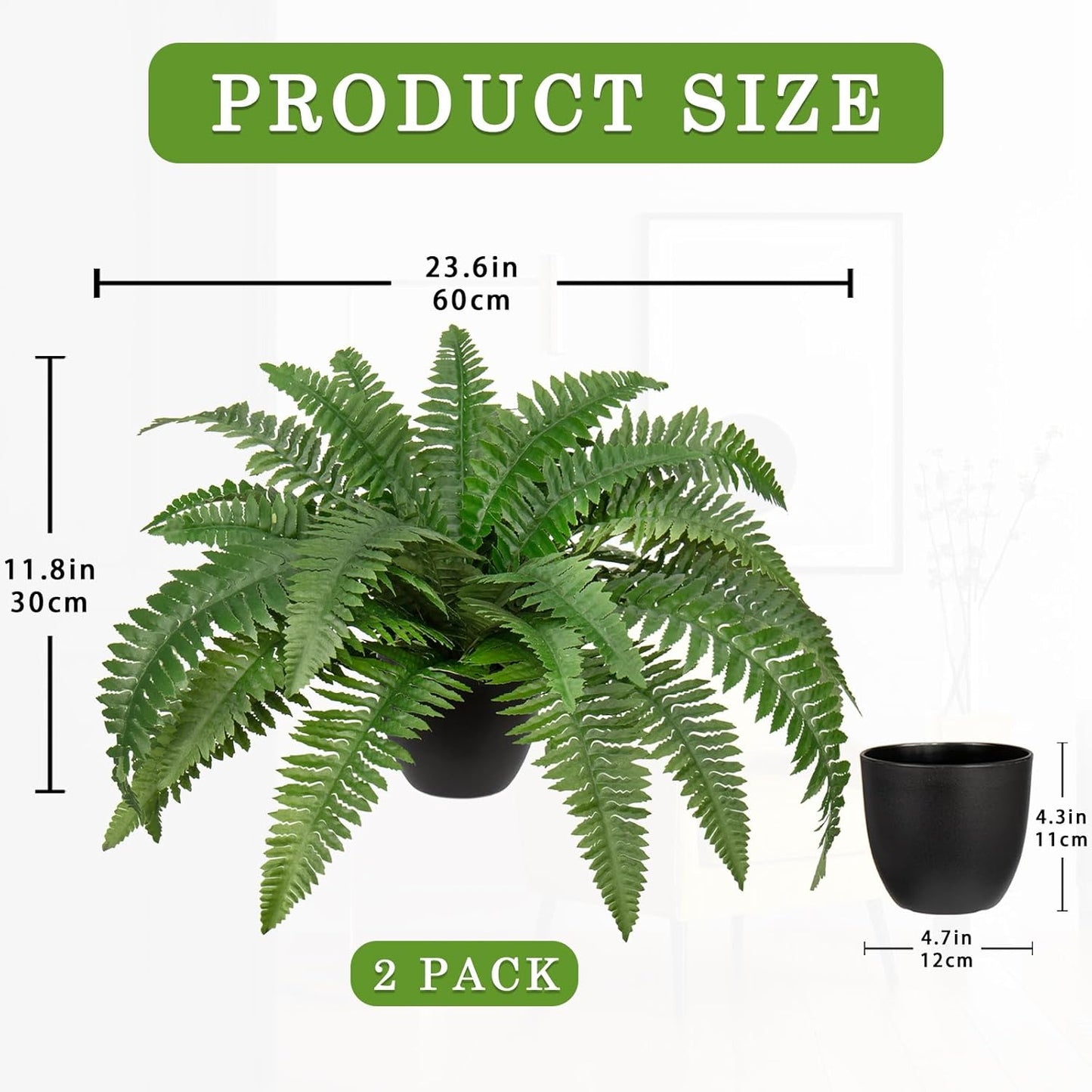 17.7" Fake Fern Potted Plant Small Artificial Boston Ferns in Pot 25 Leaves for Outdoors & Indoor Faux Fern Bush Plant for Patio Garden Farmhouse Windowsill Office Living Room Home Decor
