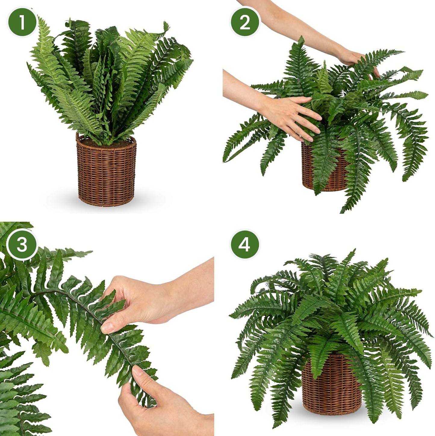 17.7" Fake Fern Potted Plant Small Artificial Boston Ferns in Pot 25 Leaves for Outdoors & Indoor Faux Fern Bush Plant for Patio Garden Farmhouse Windowsill Office Living Room Home Decor