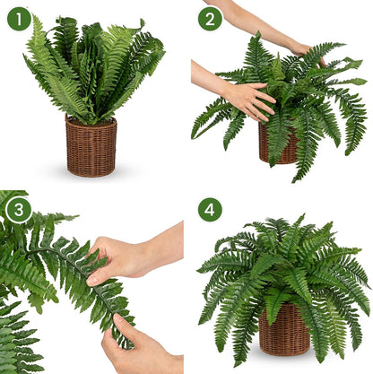 17.7" Fake Fern Potted Plant Small Artificial Boston Ferns in Pot 25 Leaves for Outdoors & Indoor Faux Fern Bush Plant for Patio Garden Farmhouse Windowsill Office Living Room Home Decor