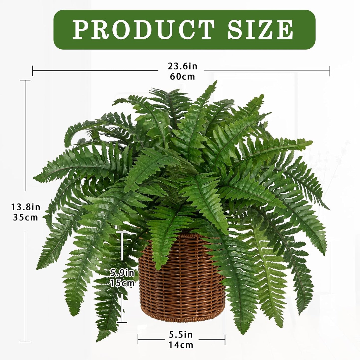 17.7" Fake Fern Potted Plant Small Artificial Boston Ferns in Pot 25 Leaves for Outdoors & Indoor Faux Fern Bush Plant for Patio Garden Farmhouse Windowsill Office Living Room Home Decor
