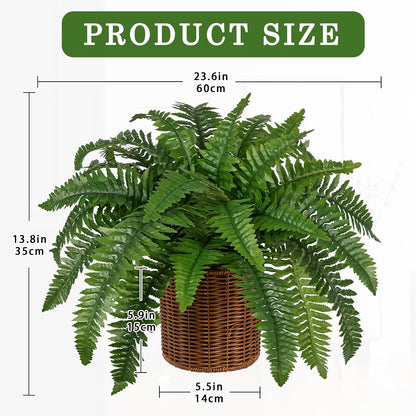 17.7" Fake Fern Potted Plant Small Artificial Boston Ferns in Pot 25 Leaves for Outdoors & Indoor Faux Fern Bush Plant for Patio Garden Farmhouse Windowsill Office Living Room Home Decor