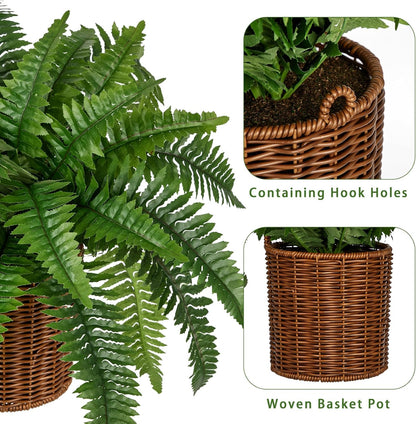 17.7" Fake Fern Potted Plant Small Artificial Boston Ferns in Pot 25 Leaves for Outdoors & Indoor Faux Fern Bush Plant for Patio Garden Farmhouse Windowsill Office Living Room Home Decor