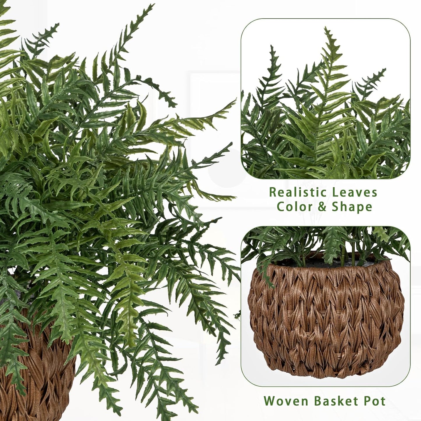 17.7" Fake Fern Potted Plant Small Artificial Boston Ferns in Pot 25 Leaves for Outdoors & Indoor Faux Fern Bush Plant for Patio Garden Farmhouse Windowsill Office Living Room Home Decor