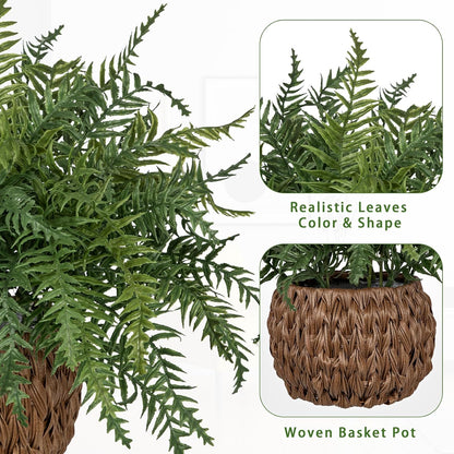 17.7" Fake Fern Potted Plant Small Artificial Boston Ferns in Pot 25 Leaves for Outdoors & Indoor Faux Fern Bush Plant for Patio Garden Farmhouse Windowsill Office Living Room Home Decor