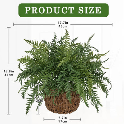 17.7" Fake Fern Potted Plant Small Artificial Boston Ferns in Pot 25 Leaves for Outdoors & Indoor Faux Fern Bush Plant for Patio Garden Farmhouse Windowsill Office Living Room Home Decor