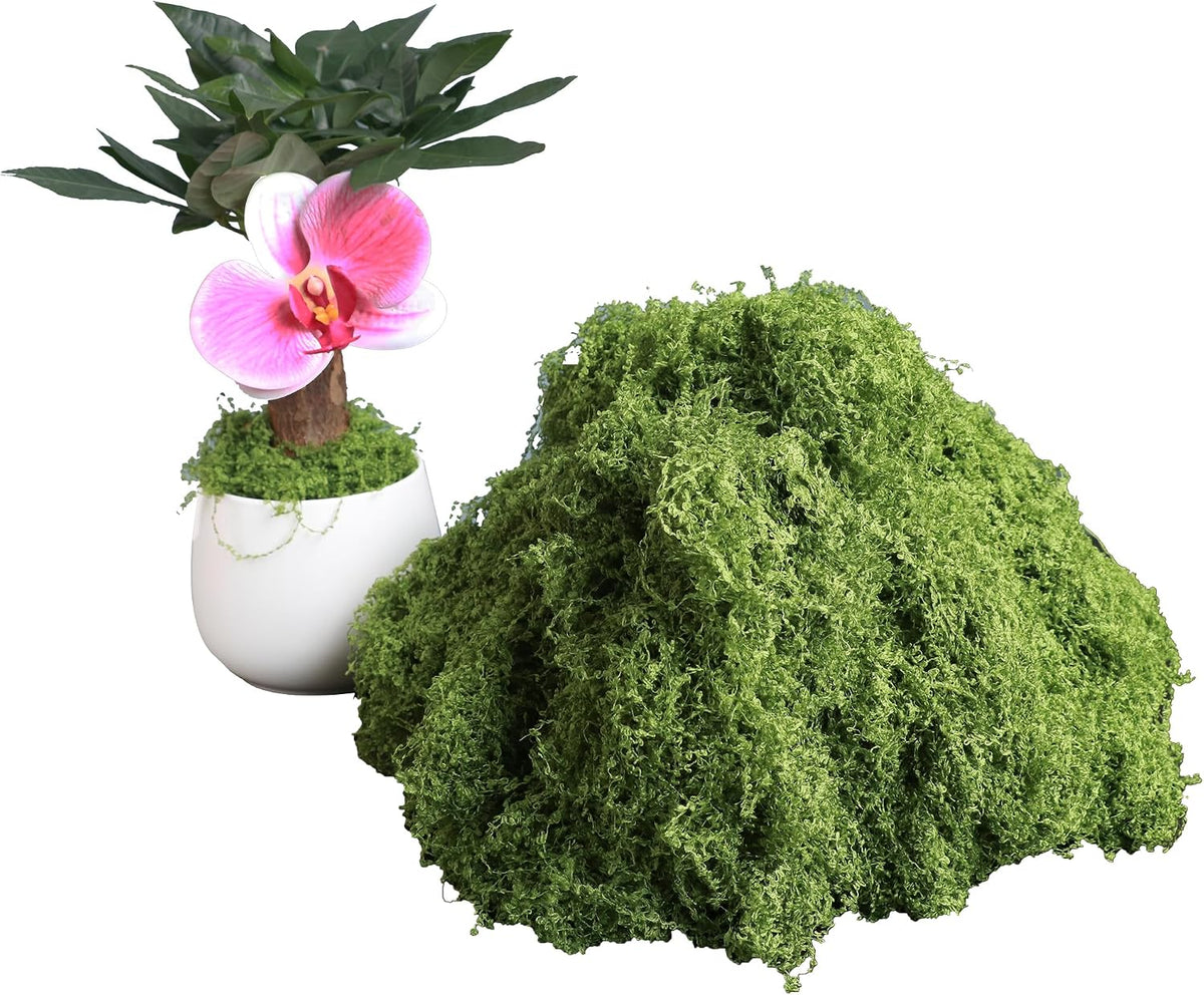 5.3oz Green Fake Moss Artificial Floral Moss Faux Plant for DIY Crafts Fairy Garden Pot Filler Vase Greenery Decorating Project Indoor Model Making Walls Glass Decor