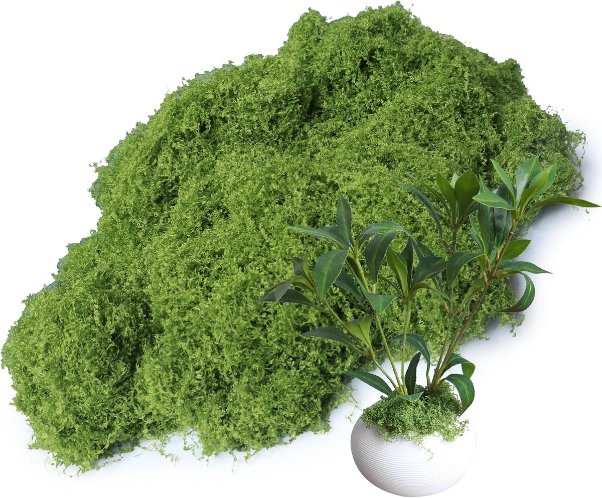 5.3oz Green Fake Moss Artificial Floral Moss Faux Plant for DIY Crafts Fairy Garden Pot Filler Vase Greenery Decorating Project Indoor Model Making Walls Glass Decor