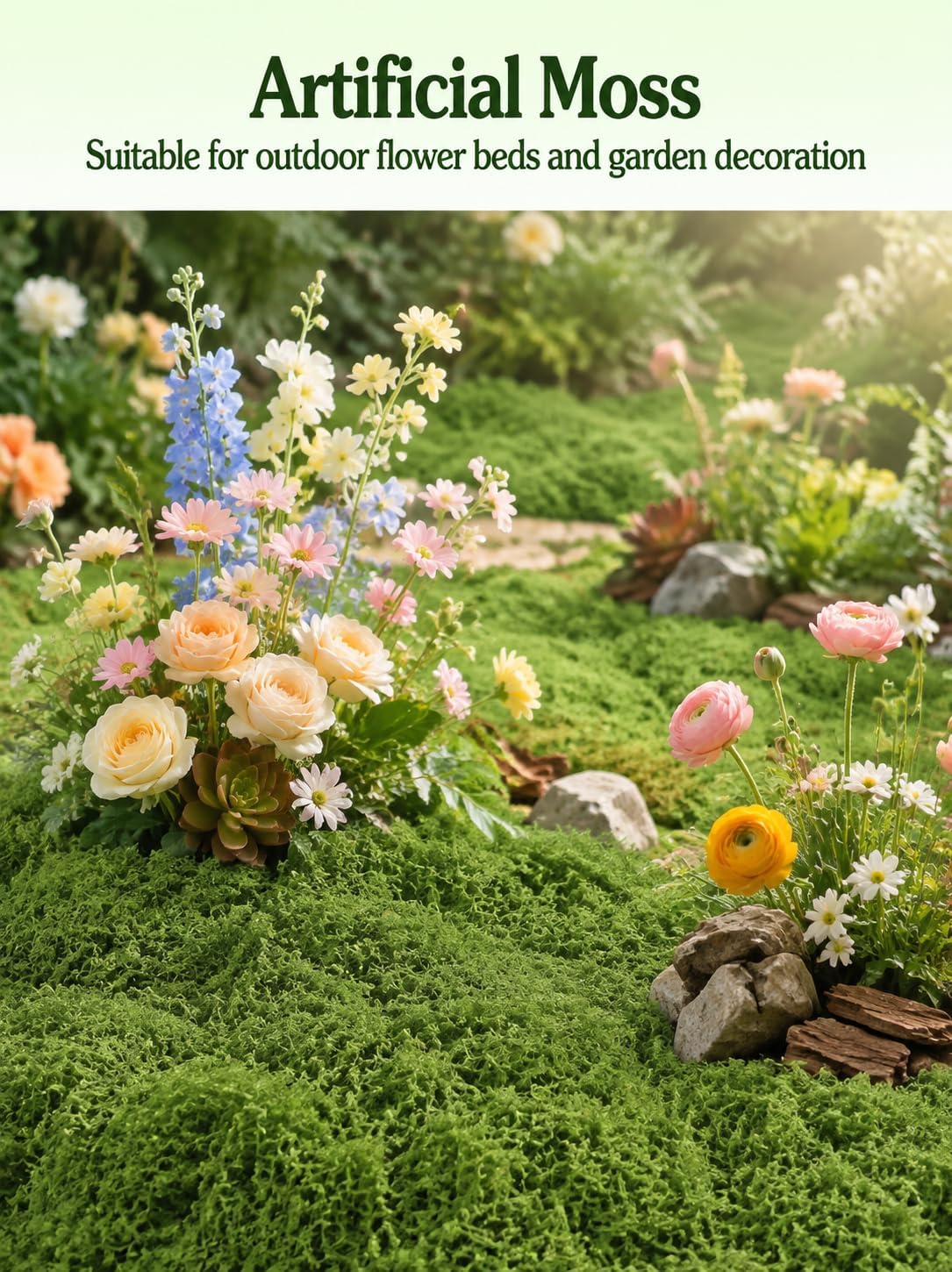 5.3oz Green Fake Moss Artificial Floral Moss Faux Plant for DIY Crafts Fairy Garden Pot Filler Vase Greenery Decorating Project Indoor Model Making Walls Glass Decor