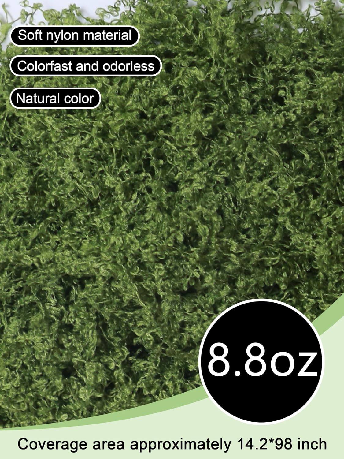 5.3oz Green Fake Moss Artificial Floral Moss Faux Plant for DIY Crafts Fairy Garden Pot Filler Vase Greenery Decorating Project Indoor Model Making Walls Glass Decor