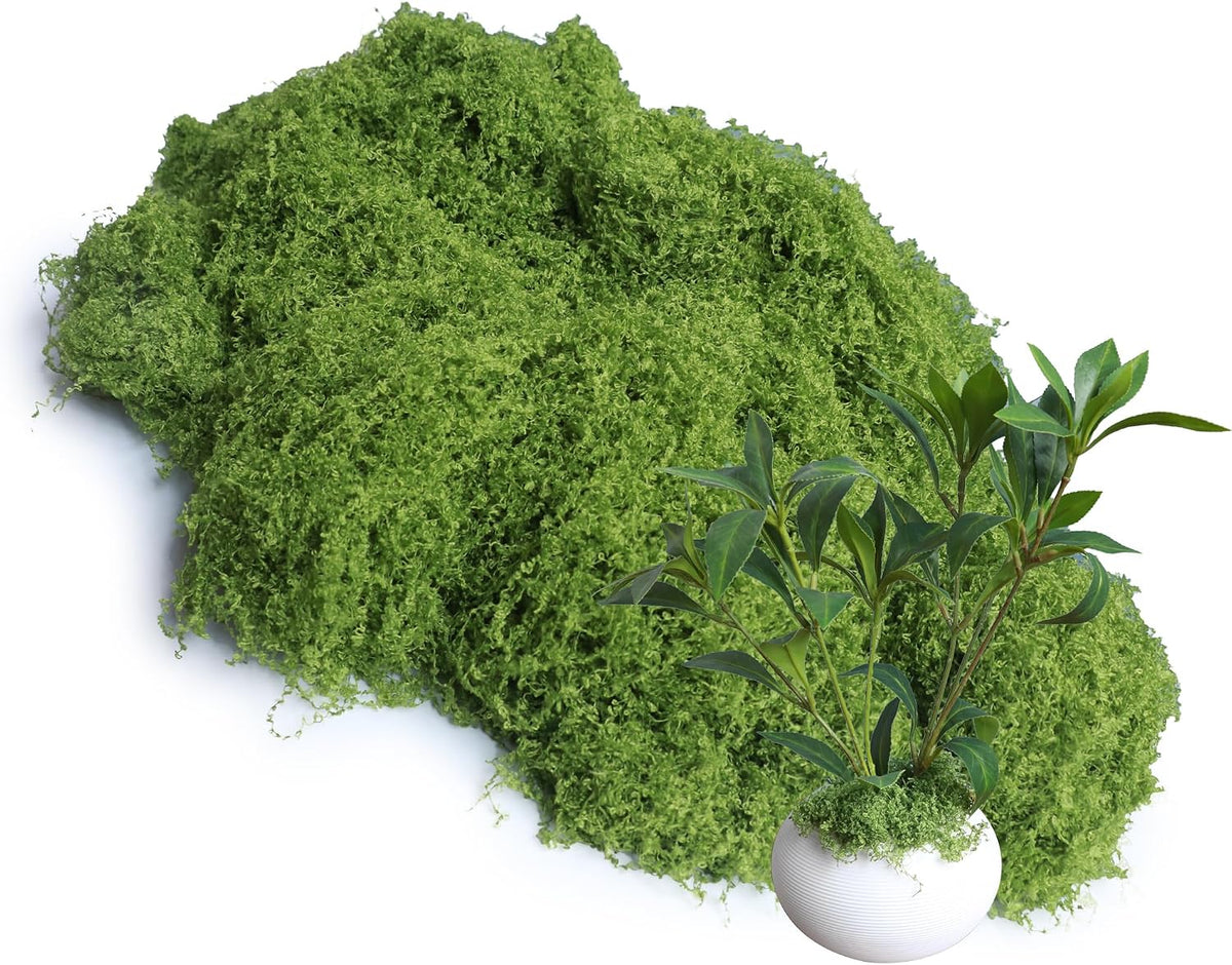 5.3oz Green Fake Moss Artificial Floral Moss Faux Plant for DIY Crafts Fairy Garden Pot Filler Vase Greenery Decorating Project Indoor Model Making Walls Glass Decor