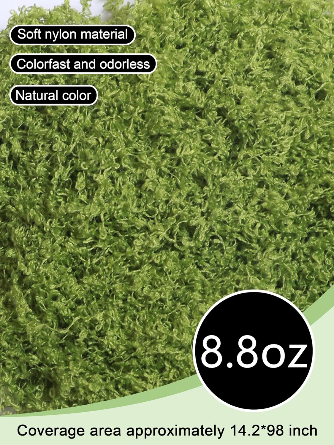 5.3oz Green Fake Moss Artificial Floral Moss Faux Plant for DIY Crafts Fairy Garden Pot Filler Vase Greenery Decorating Project Indoor Model Making Walls Glass Decor