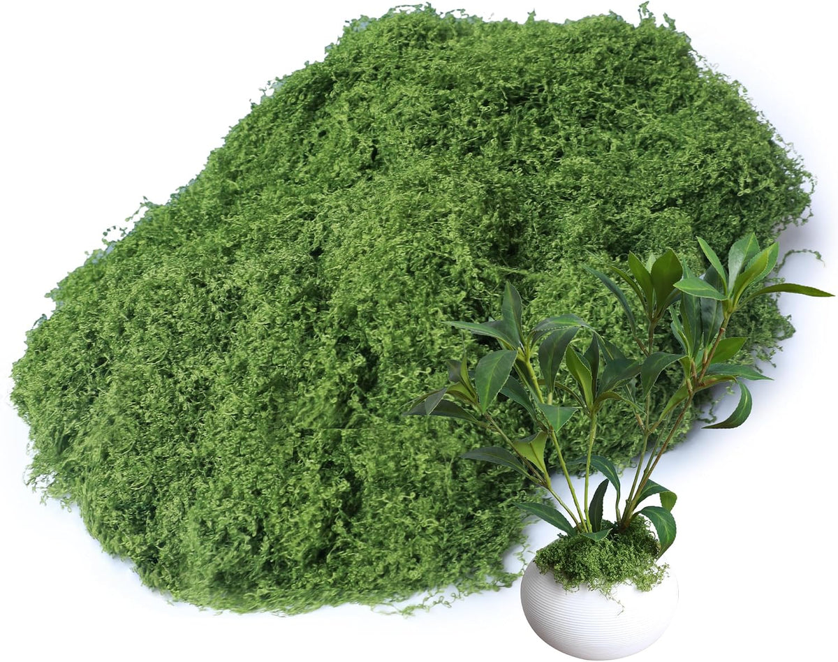 5.3oz Green Fake Moss Artificial Floral Moss Faux Plant for DIY Crafts Fairy Garden Pot Filler Vase Greenery Decorating Project Indoor Model Making Walls Glass Decor