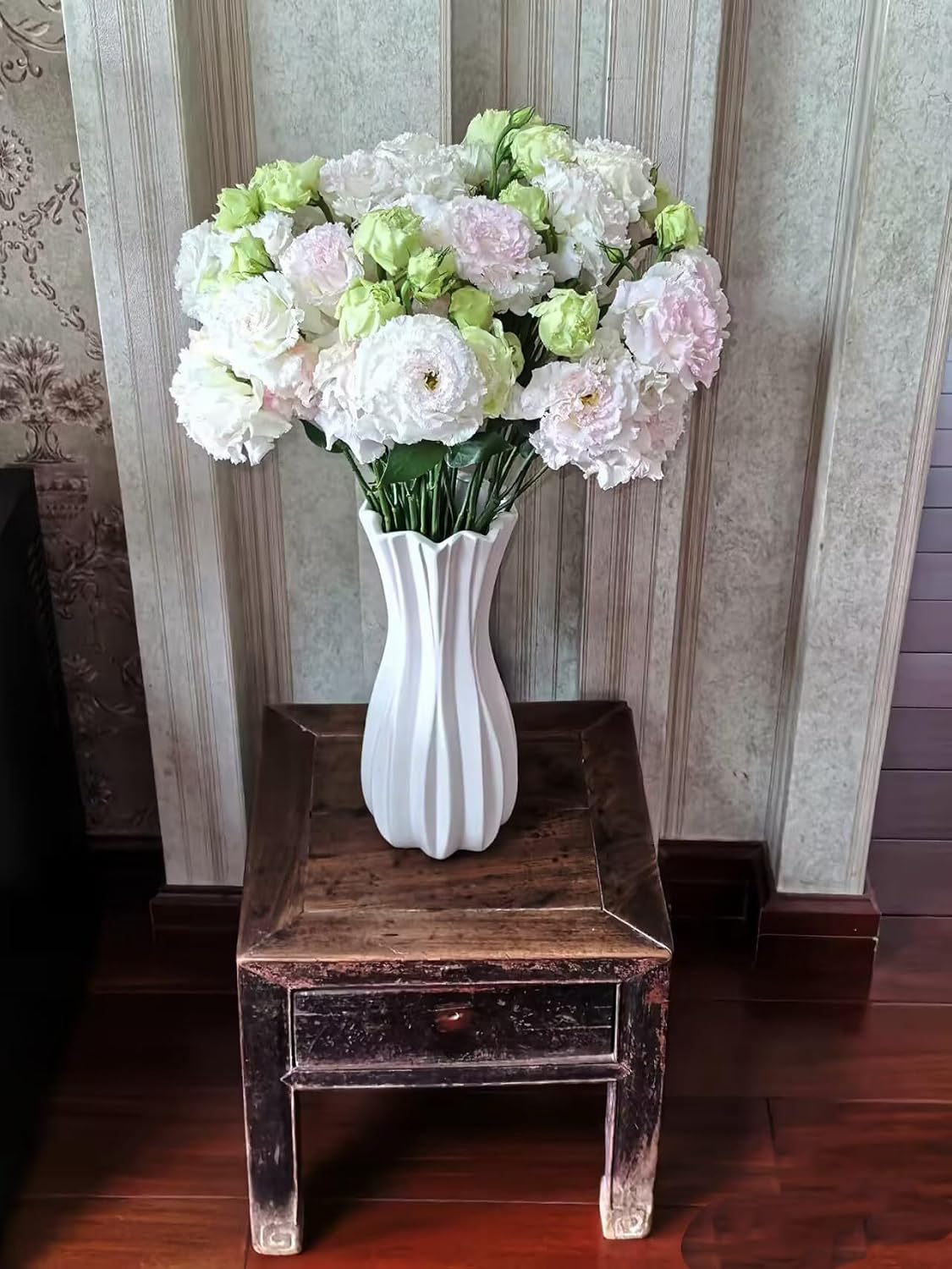 Fresh Lisianthus Flowers Bouquet Ruffled Eustoma Fresh Cut Flowers for Home Decor Wedding Gift 10 Stems (Green)