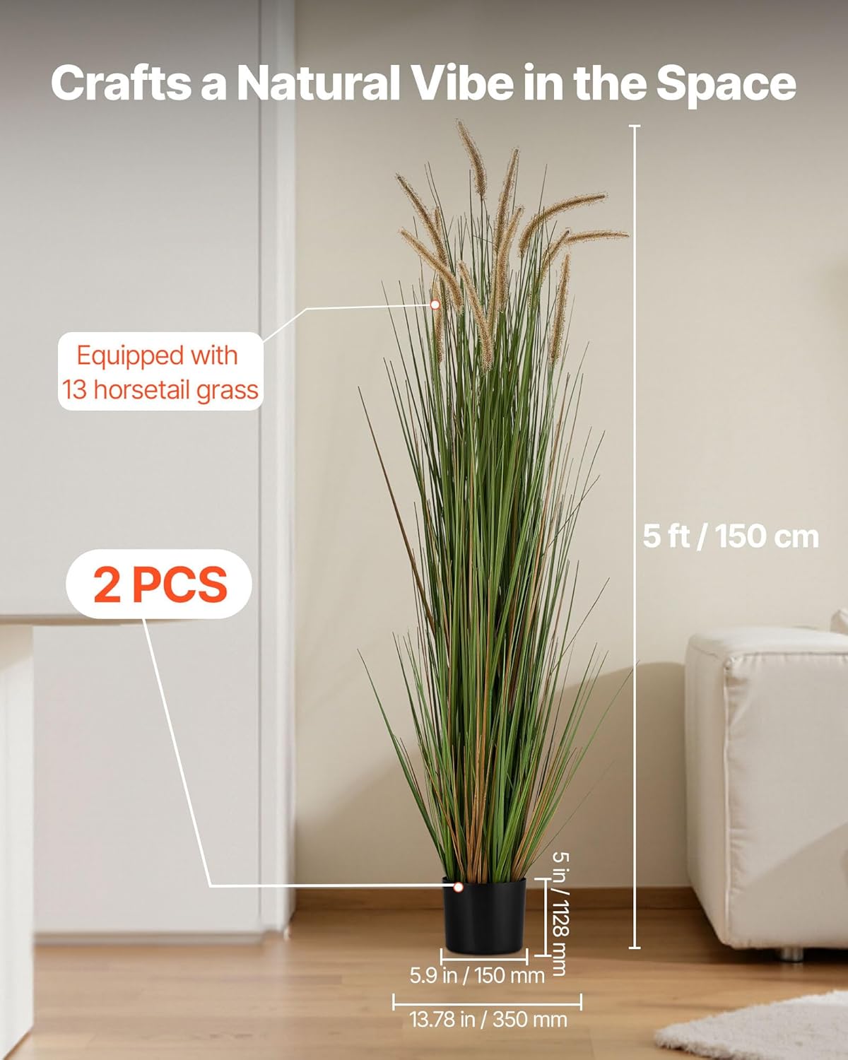 Artificial Grass Plant, 27 inch Faux Onion Grass Fake Greenery Shrubs Plant, Premium PVC for Indoor Outdoor House Home Garden Office Room Décor, Housewarming, 8 Pack Green